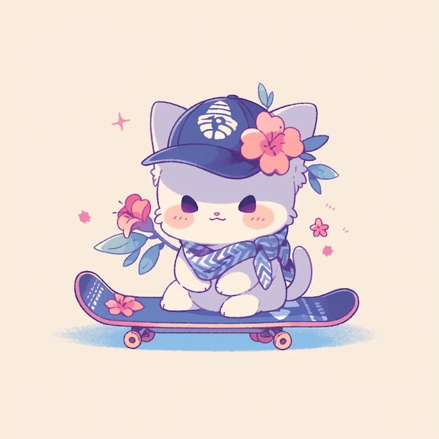 cute cat with skateboard