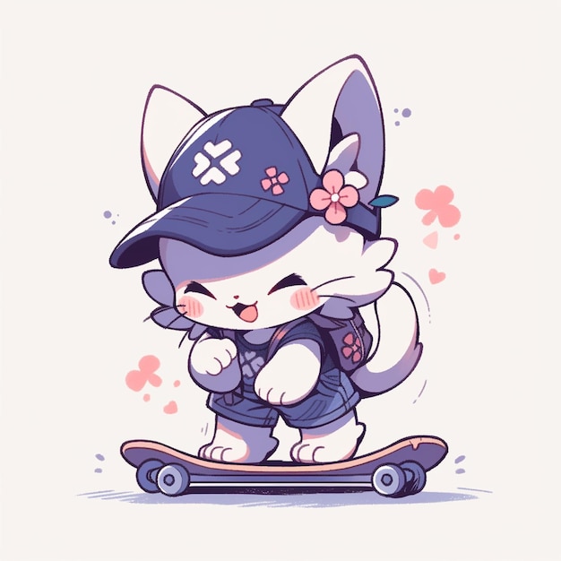 cute cat with skateboard