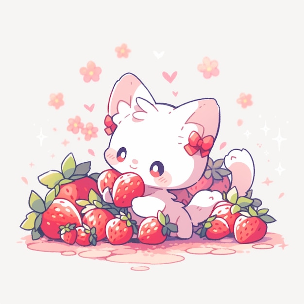 cute cat with strawberry