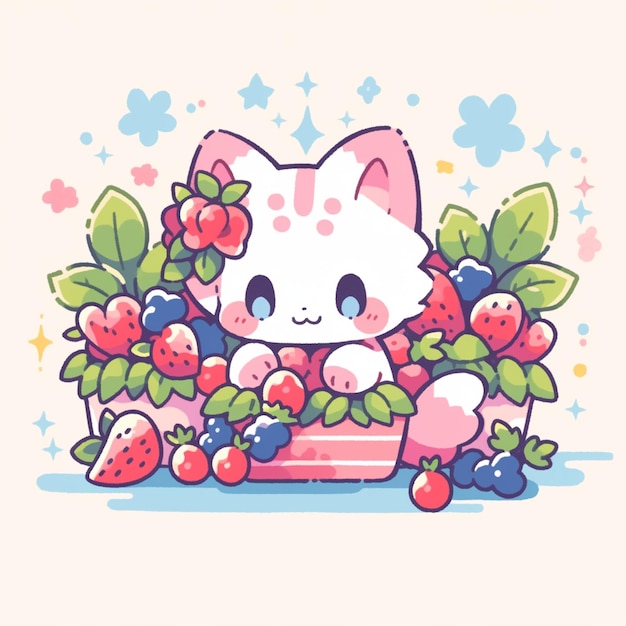 Photo cute cat with strawberry