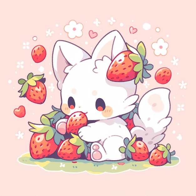 cute cat with strawberry