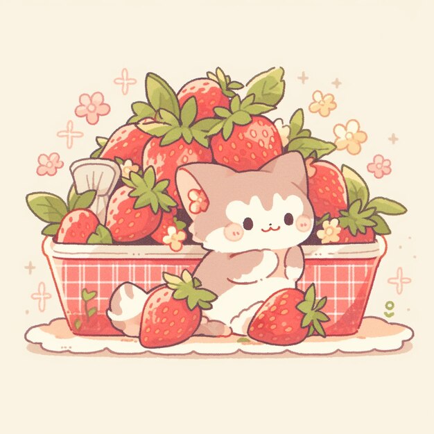 Photo cute cat with strawberry