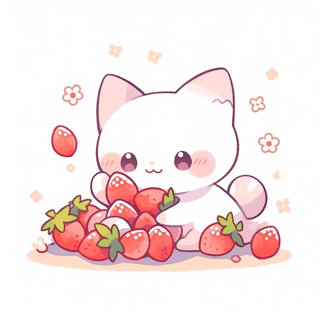 cute cat with strawberry