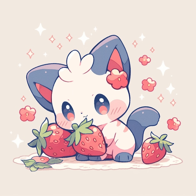 Photo cute cat with strawberry