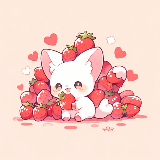 Photo cute cat with strawberry