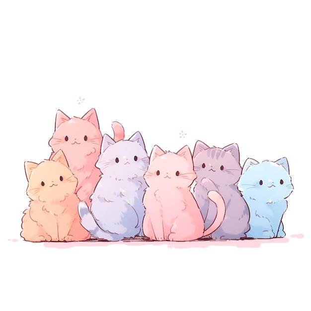 Cute cats different colors anime style