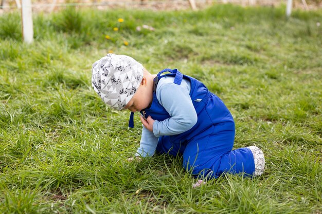 Cute caucasian baby boy in park