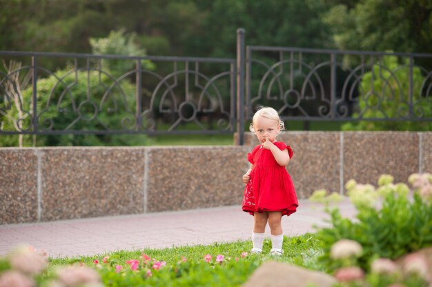 Cute caucasian baby girl in park