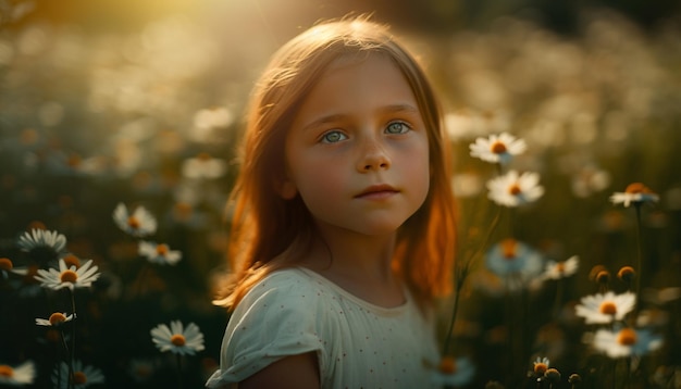 Cute Caucasian girl smiling in nature enjoying playful summer fun generated by artificial intelligence