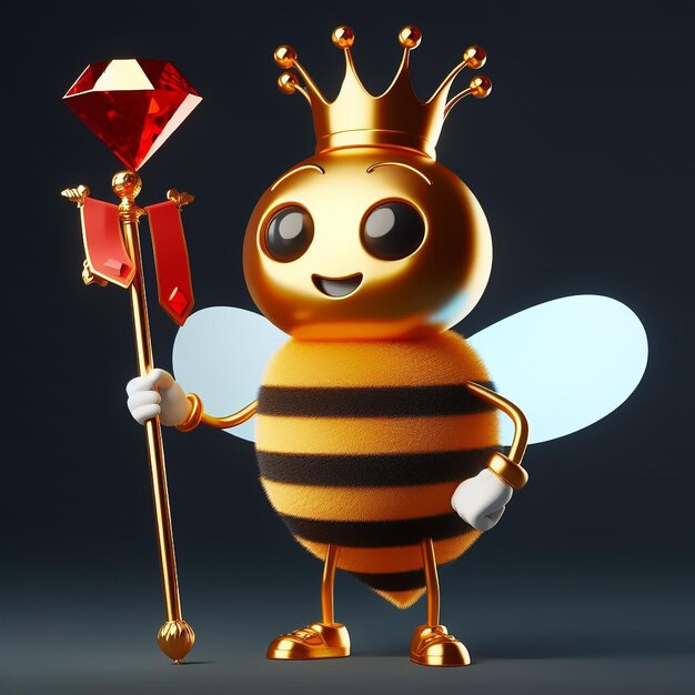 Photo cute character of the bee on dark background illustration