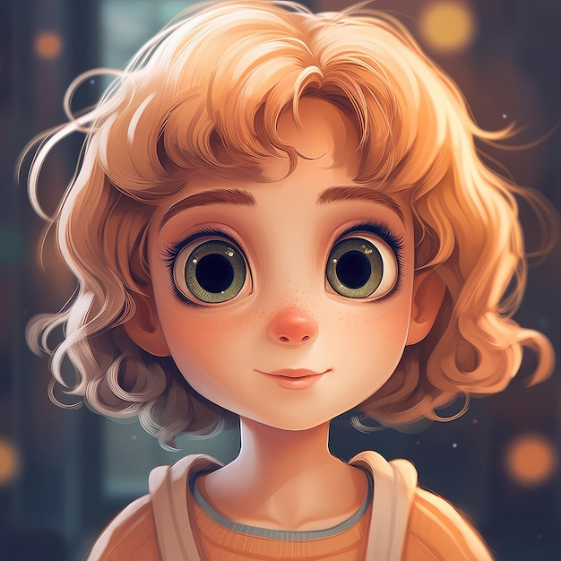 Cute charming cartoon teen girl with big eyes