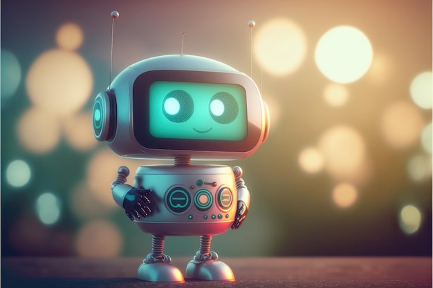 Cute chat robot assistance isolated on colorful blur background with robotic innovation