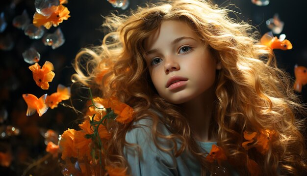 Foto una ragazza carina e allegra con i capelli biondi che sorride all'aperto in autunno generata dall'ai
