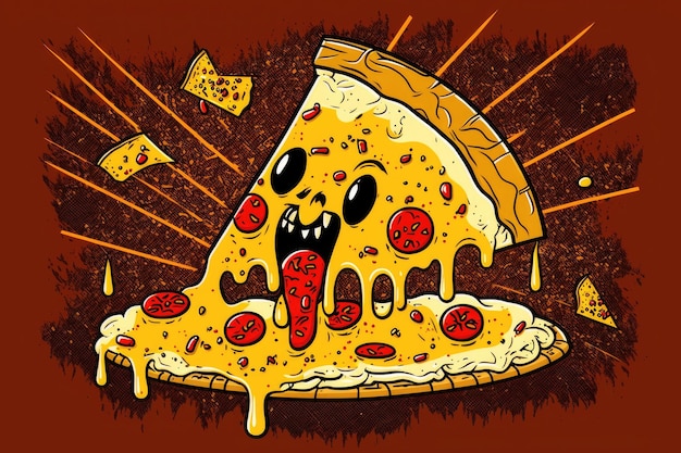 Photo cute cheese pizza cartoon