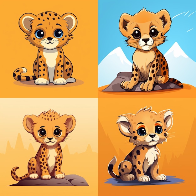 Cute Cheetah Cub Vector Flat Background Thick Lines Solid Colors