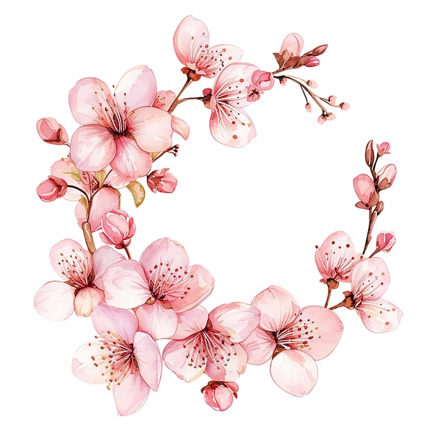 Foto piccola corona di fiori di ciliegio clipart acquerello pittura stile minimale disegnato a mano