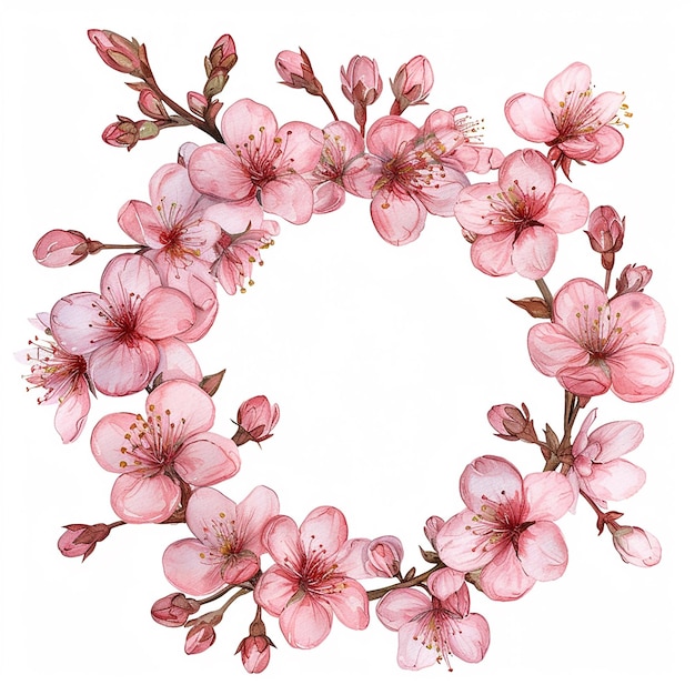 Cute Cherry Blossom Wreath Flower Clipart watercolor painting minimal hand drawn style