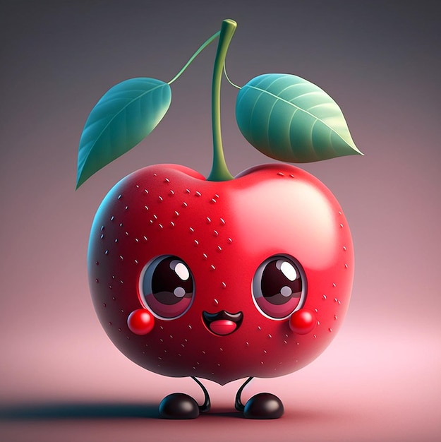 Cute Cherry Character Illustration By Generative AI