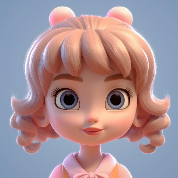 赤い背景にかわいいちび 3 D 女の子