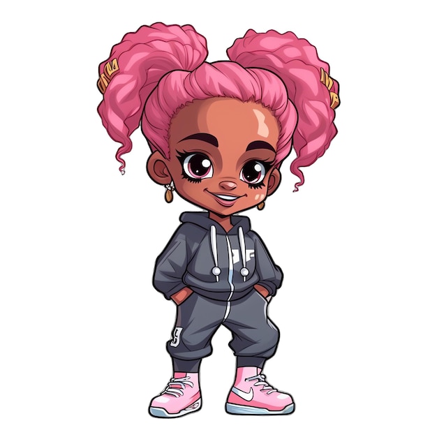 Foto carina ragazza nera chibi in illustrazione in stile hiphop