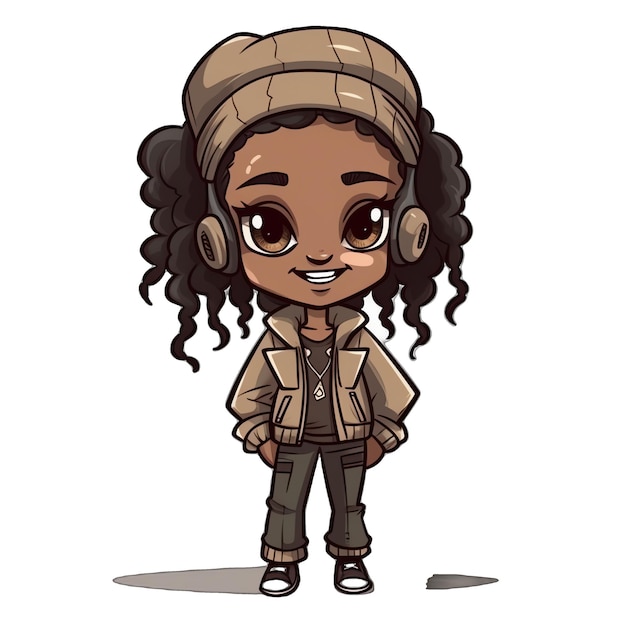 Photo cute chibi black girl wearing casual clothes illustration