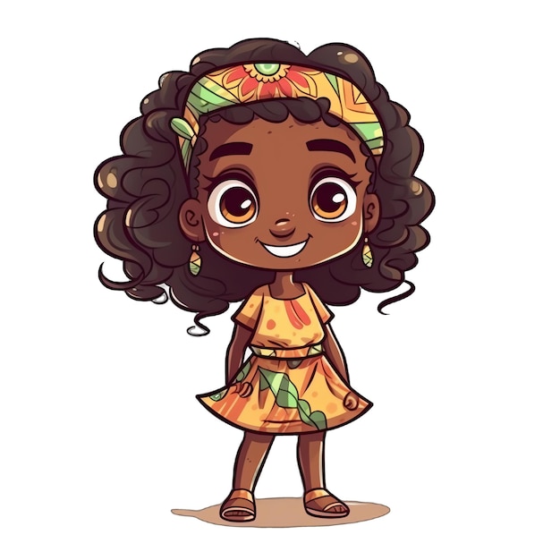 Cute chibi black girl wearing a dress illustration