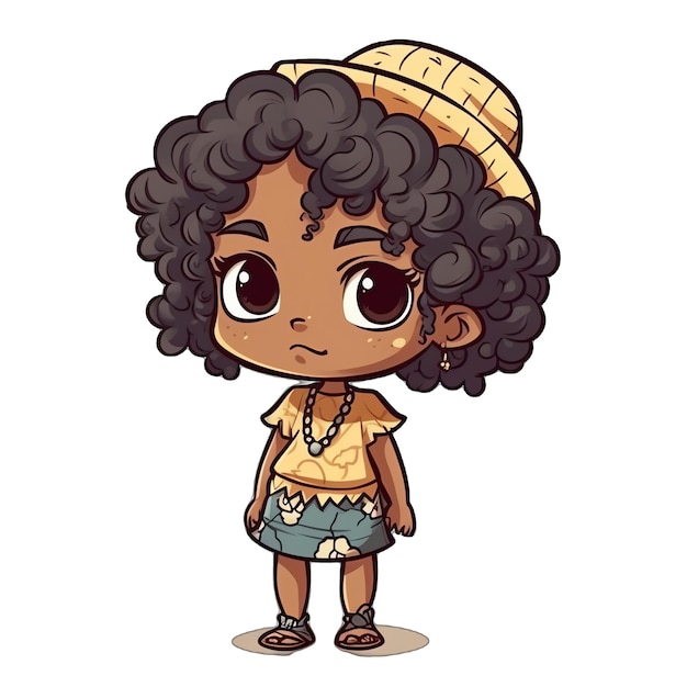 Cute chibi black girl with yellow style clothes illustration