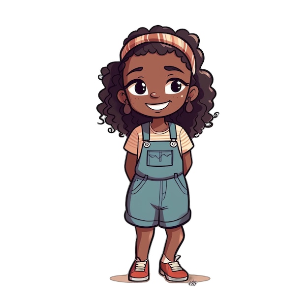 Photo cute chibi black girl with yellow style clothes illustration
