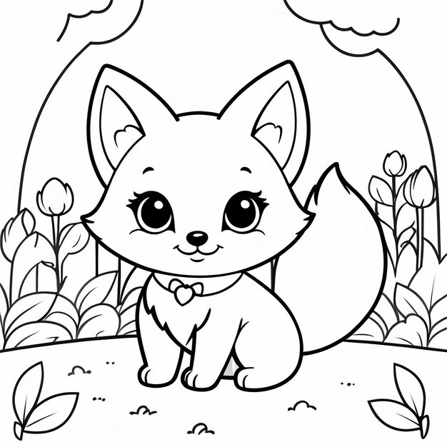 Foto cute chibi fox line art disegnato a mano kawaii illustrazione di libri da colorare per bambini