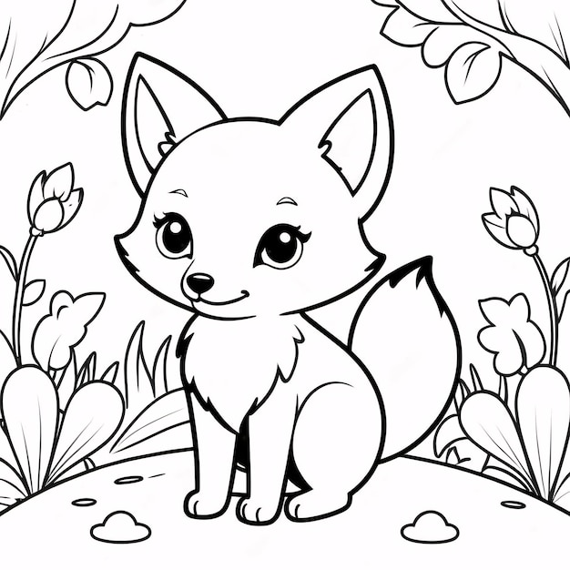 Photo cute chibi fox line art hand drawn kawaii kids coloring book illustration