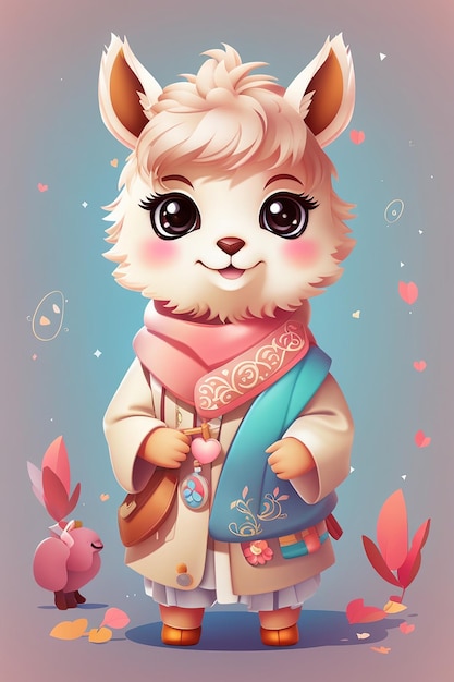 Cute Chibi kawaii lama illustration