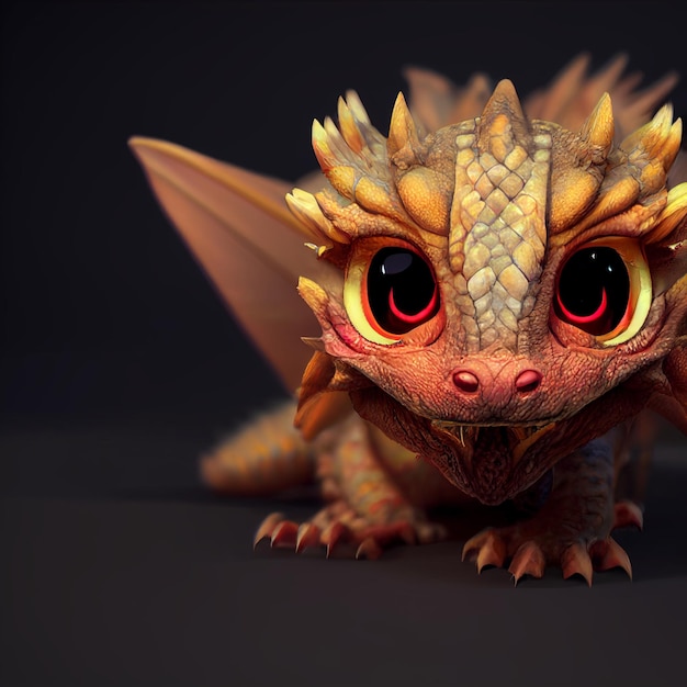 Cute chibi little dragon fantasy illustration