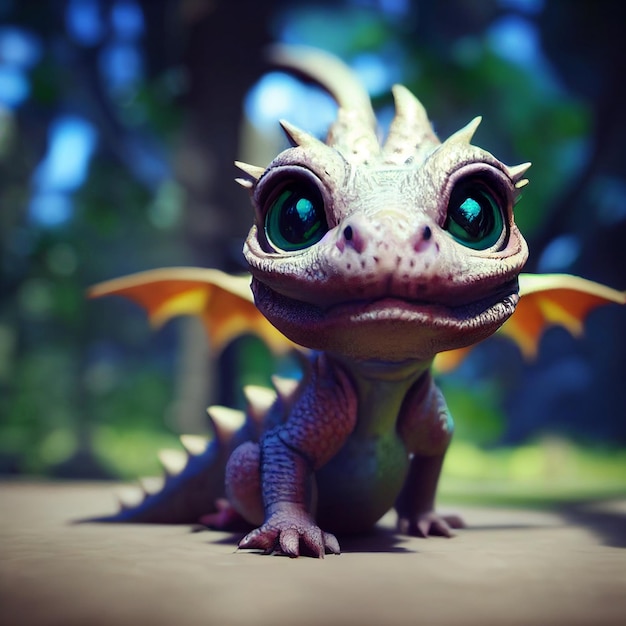 Cute chibi little dragon fantasy illustration