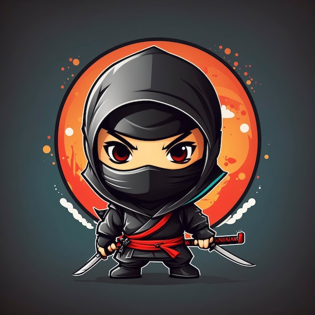 Foto illustrazione carina del logo chibi ninja