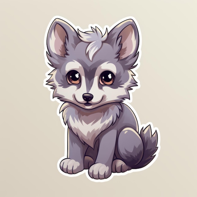 Cute Chibi Style Gray Wolf Sprint Sticker Design AI Generated