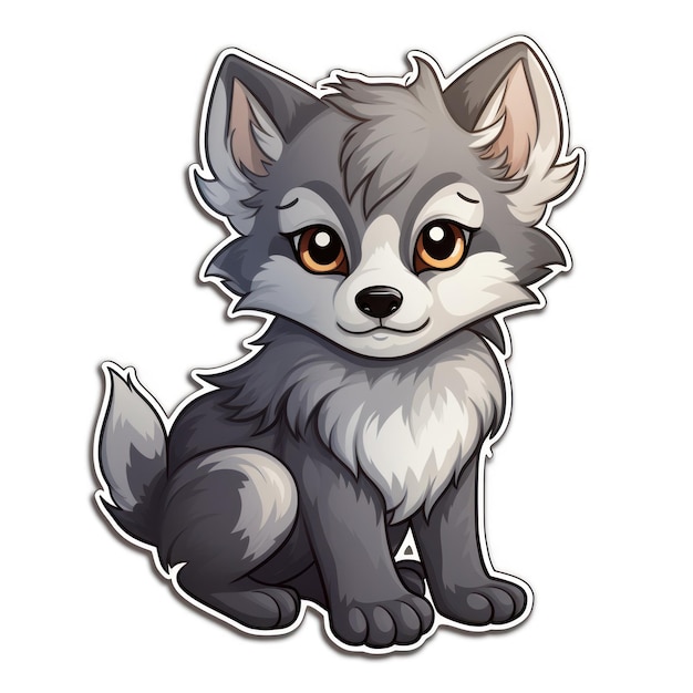 Cute Chibi Style Sticker Design of a Gray Wolf AI Generated