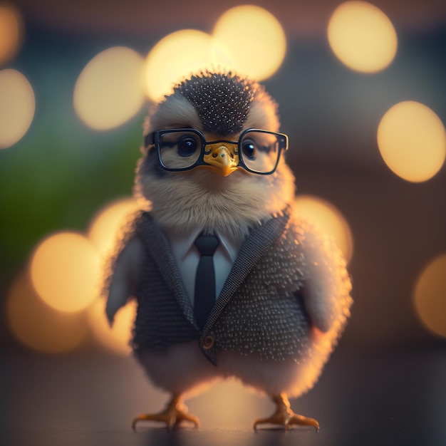 cute chick wearing a suite and eyeglasses.