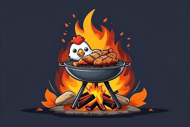 Фото Милый куриный гриль на костре мультфильм векторная икона иллюстрация животная пища икона концепция изолирована