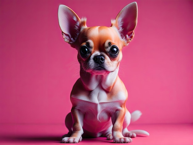 Cute chihuahua dog sit on studio pastel pink background ai generative