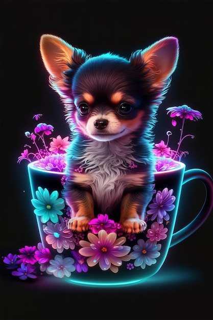 Cute chihuahua in flower cup