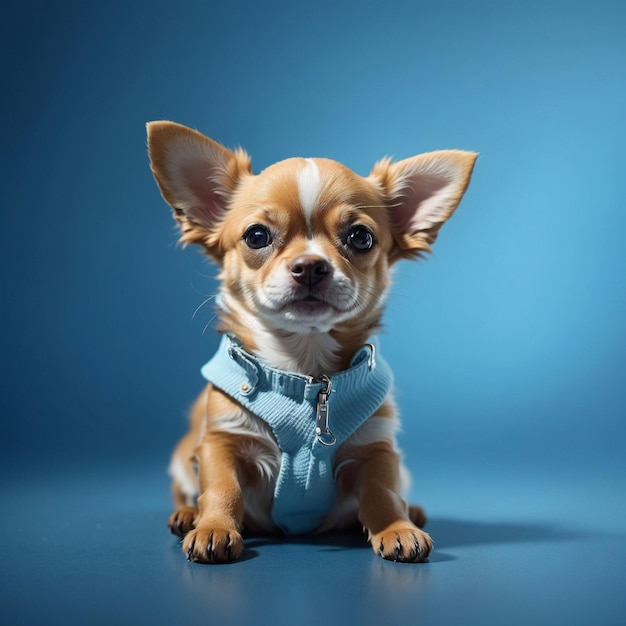 Cute chihuahua puppy on blue background