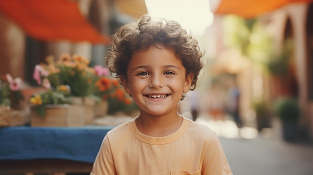 cute child outdoors smiling looking at camera cheerful