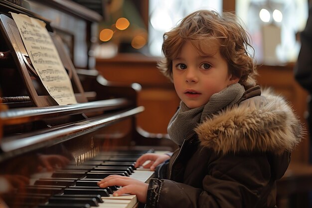 Cute child practicing piano