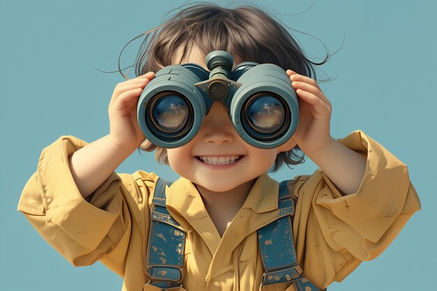 cute child using binocular to look