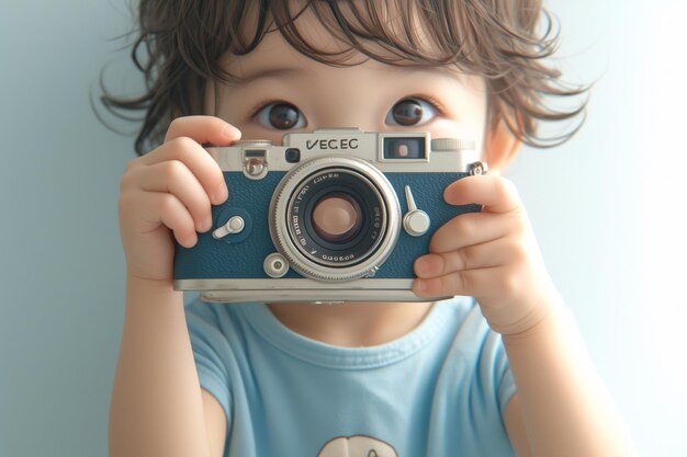 Foto un bambino carino che usa la fotocamera per scattare una foto