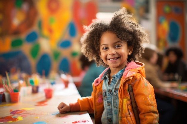 Photo cute child with paints