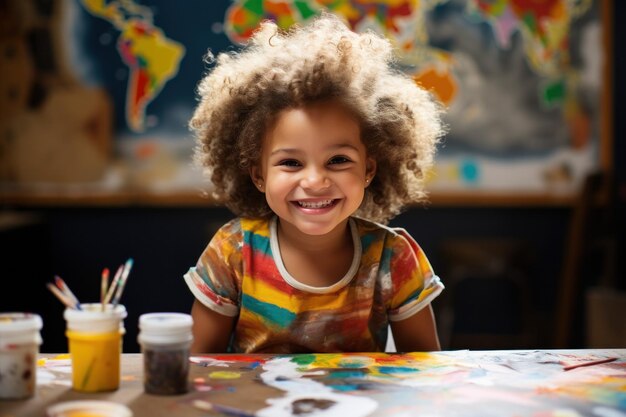 Photo cute child with paints