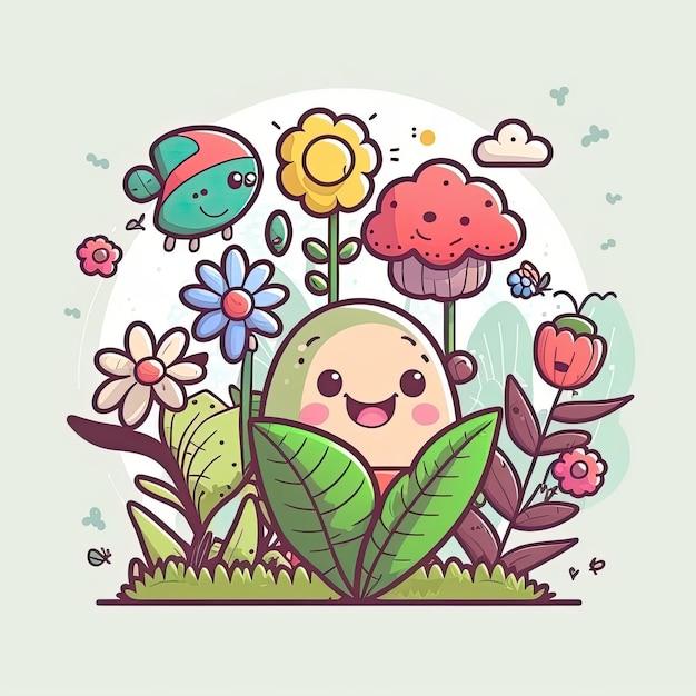 Cute childish character enjoy with the nature in a spring day Generative AI