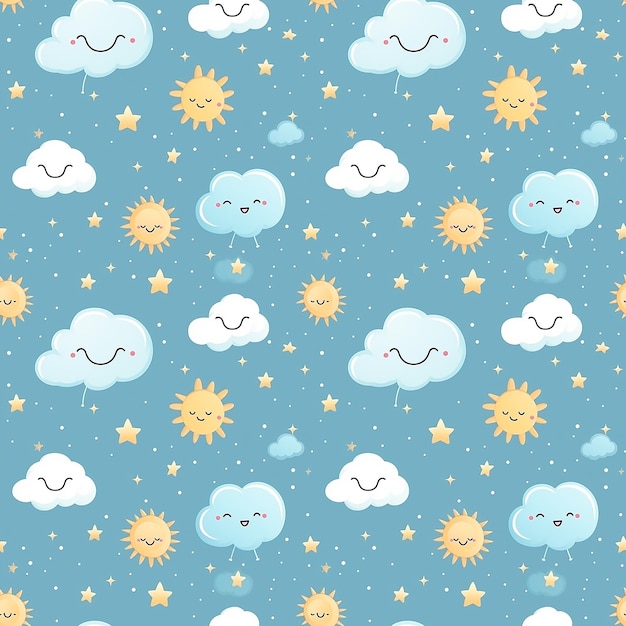 cute childish pattern with sun and clouds Seamless pattern