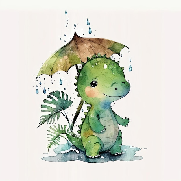 Cute Childish Watercolor Dinosaur Illustration AI GenerativexA